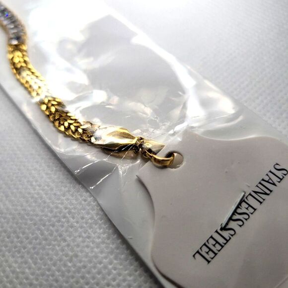 Gold Plated Stainless Steel Bracelet with CZ - 6-8 inches - New - Picture 4 of 7